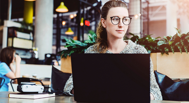 woman working on a laptop 